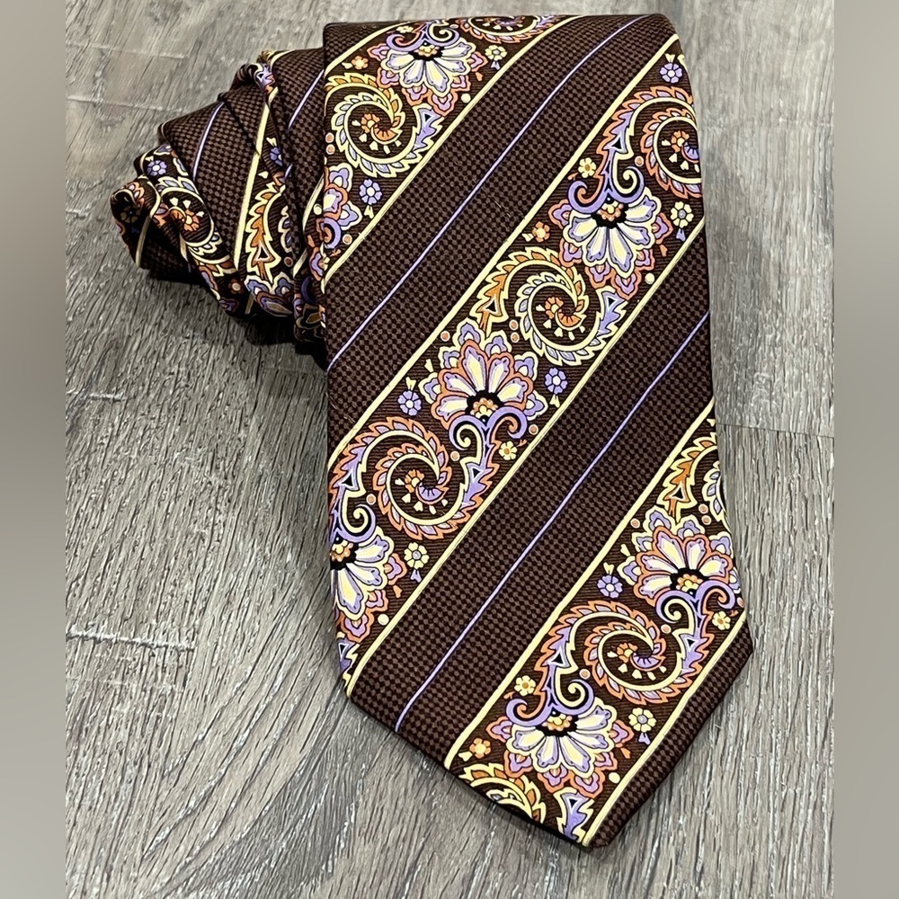 Robert Talbott Best of Class 109% Silk Made in USA Stripe Floral Paisley Tie EUC